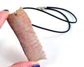 Ceramic Pendant Handmade Organic Jewelry Pastel Peach Pink Orange on Leather Thong Necklace