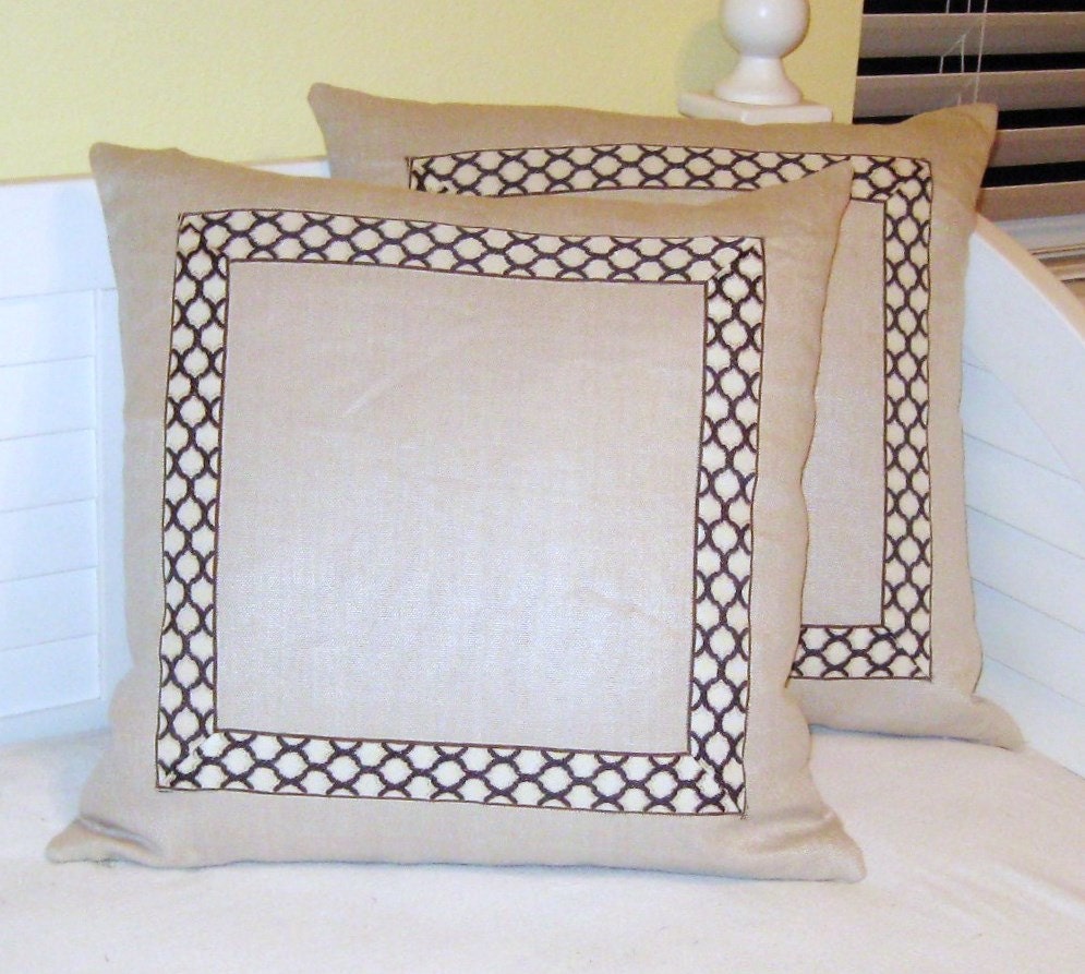 Cream Linen with Ogee Trim Tape 20 x 20 Designer Pillow Cover