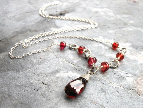 Garnet Necklace Sterling Silver Timeless Jewelry by AeridesDesigns