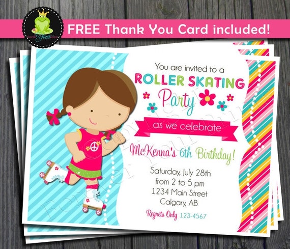 Roller Skating Invitation - FREE Thank You Card included Il_570xn