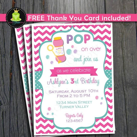 Bubble Party Birthday Invitation - FREE Thank You Card included Il_570xn