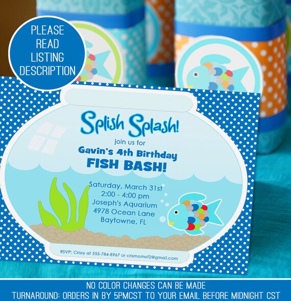 Fish Party Invitation - Printable Invitation -Rainbow Fish, Ocean, Sea Life by Amanda's Parties TO GO Il_570xn