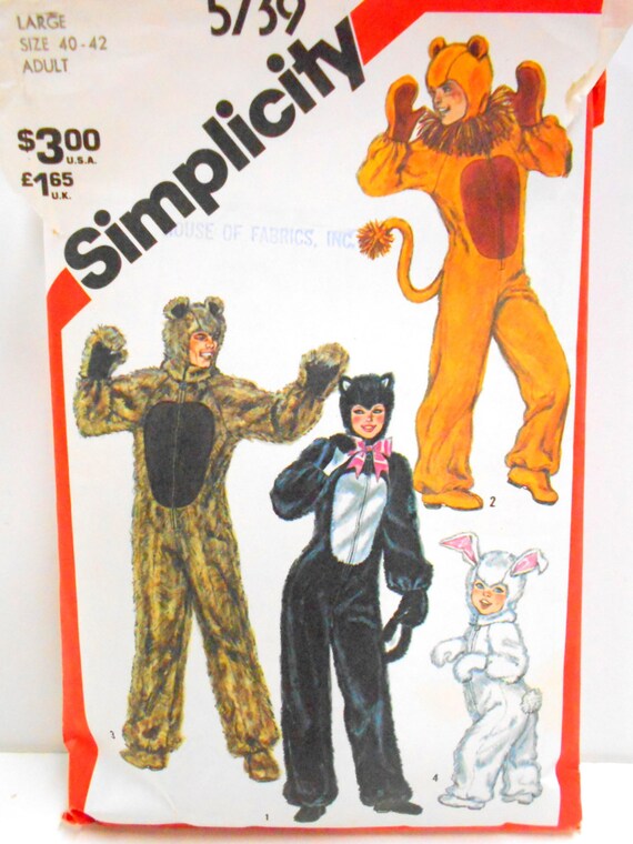 Adult Animal Costume Pattern Simplicity 5739 Size Large 40
