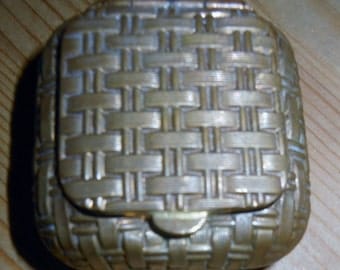 FRENCH Basket Weave Metal Pill / Trinket Box c 1920