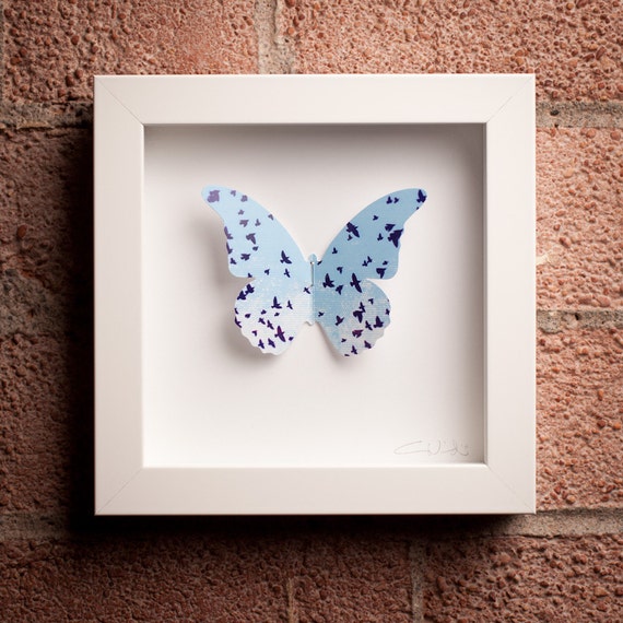 Flock Framed Paper Butterfly with Blue Flock by kreaturecreative