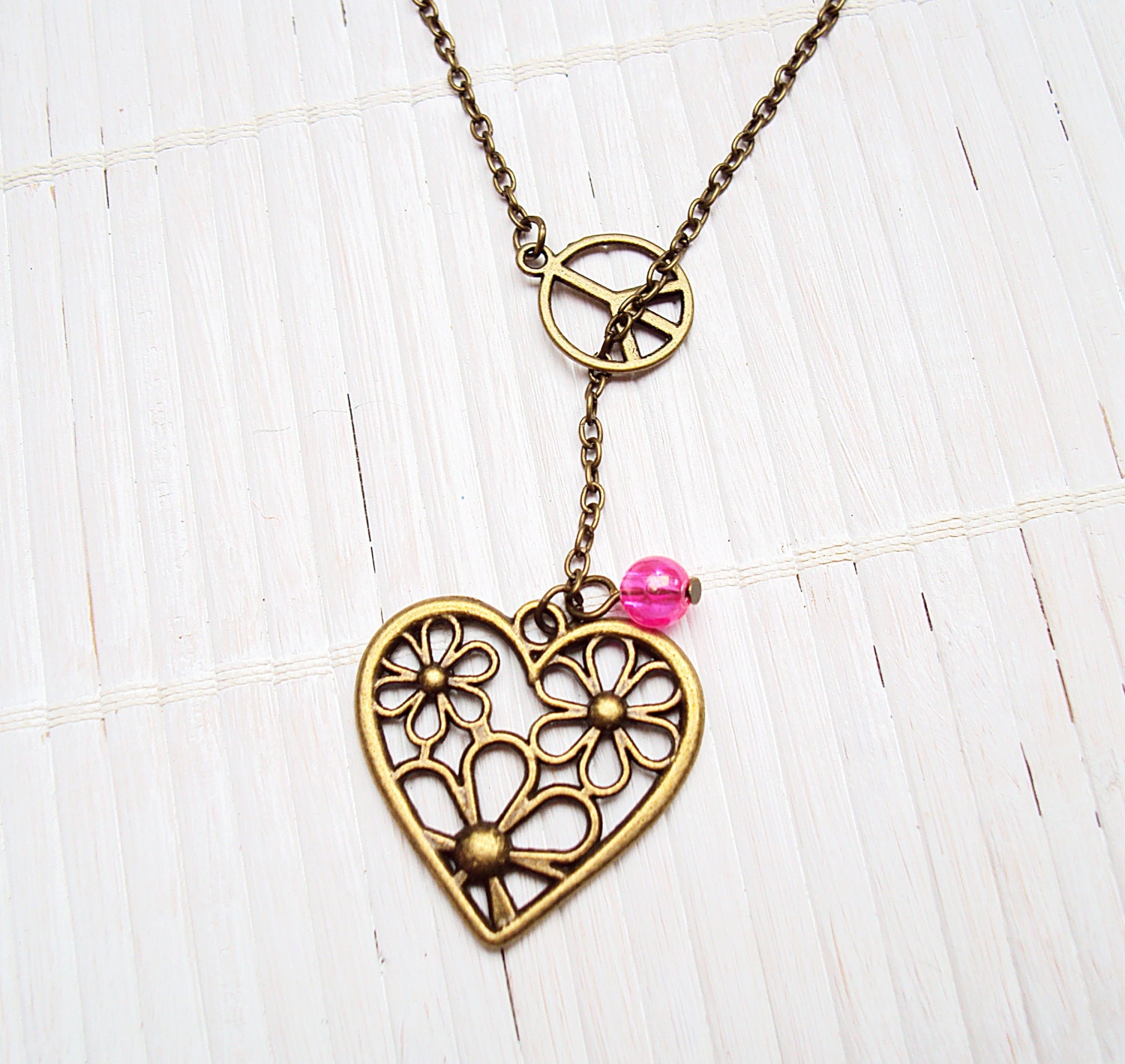 Flower Power Lariat Necklace Hippie Necklace Boho Necklace Hipster