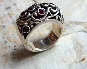 Multicolor - Antique Silver Finish Oxidised Stone Work Ring 75 main image 0