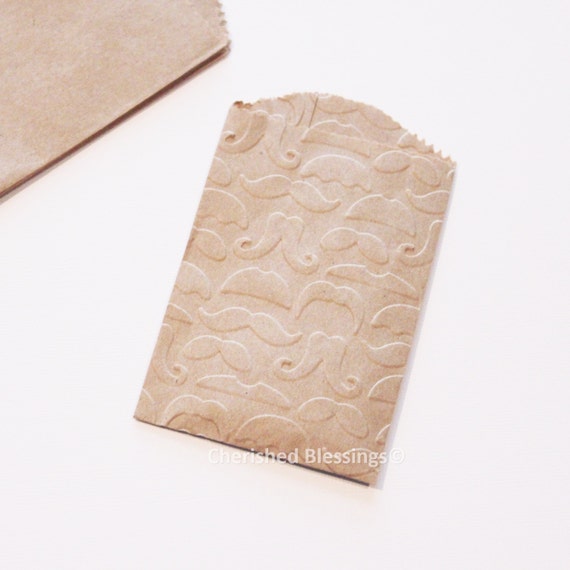 Table Setting Wooden Cutlery Silverware Bags 20 Rustic MINI SIZE BAG Embossed Mustache Favor Paper Goods Birthday Wedding Baby Shower Il_570xn