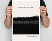 Literary Poster, Walt Whitman Illustration Quote Nature Art Print, Large Wall Art Bookish Gift, Black and White Wall Decor