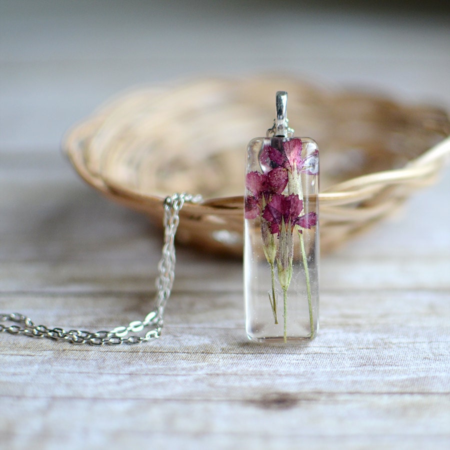 Carnation flower Necklace/ Carnation jewelry/ pressed