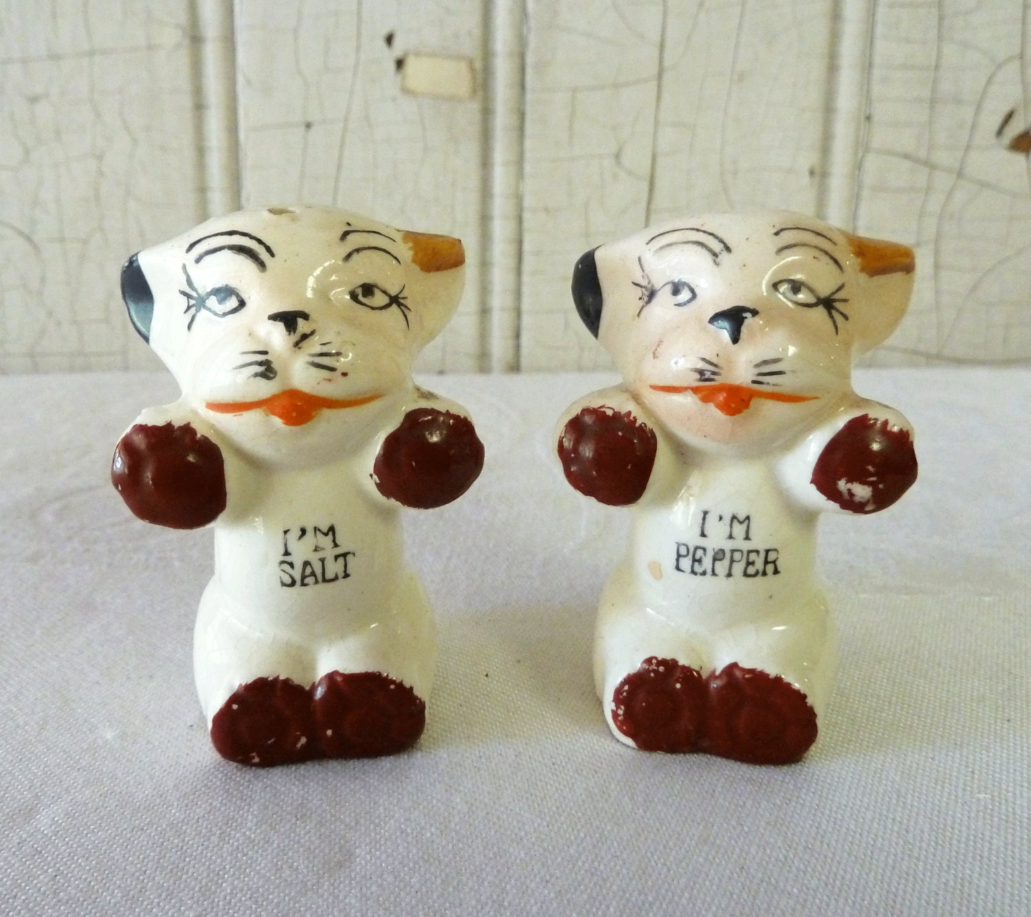 Vintage Cat Salt and Pepper Shakers I'm Salt & I'm Vintage Cat Salt and Pepper Shakers I'm Salt & I'm