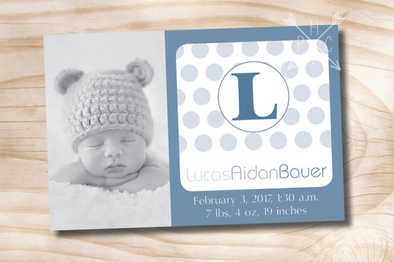 MODERN INITIAL Photo Birth Announcement/Baby Girl/Baby Boy - You Print Il_570xn