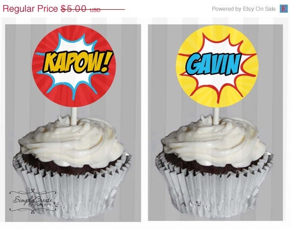 Super Hero Cupcake Toppers Digital File 8.5x11 JPEG or PDF File Personalized Il_570xn