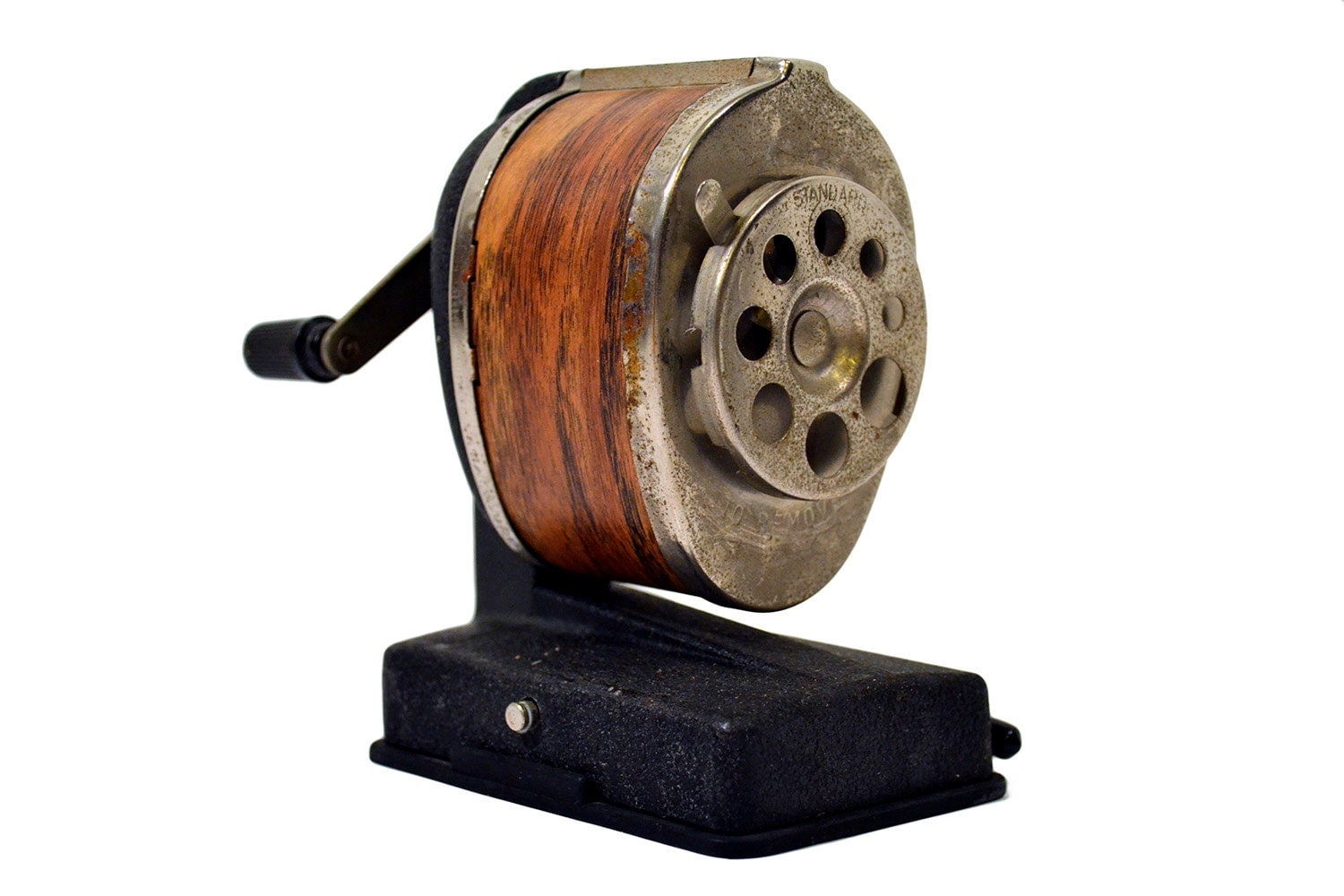Vintage Boston Pencil Sharpener Suction Base Faux Woodgrain