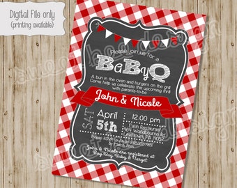 BABY Q Shower Invitation, BBQ Joint Baby Shower, Barbeque Baby Shower, DIY, Chalkboarrd, Retro, Typography - Digital Print File