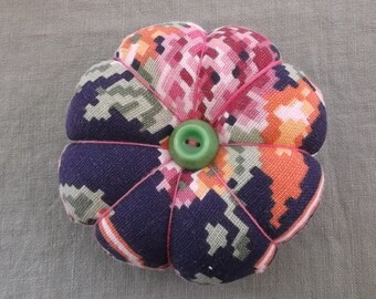 Pincushion-Vintage Fabric and Vintage Button Accents-Free Shipping