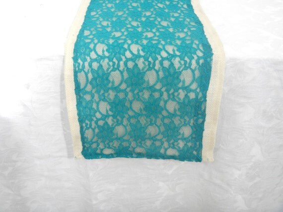 decor Teal table  and runner Runner, Party, Lace Home  teal  Table Wedding, Burlap wedding Shower,