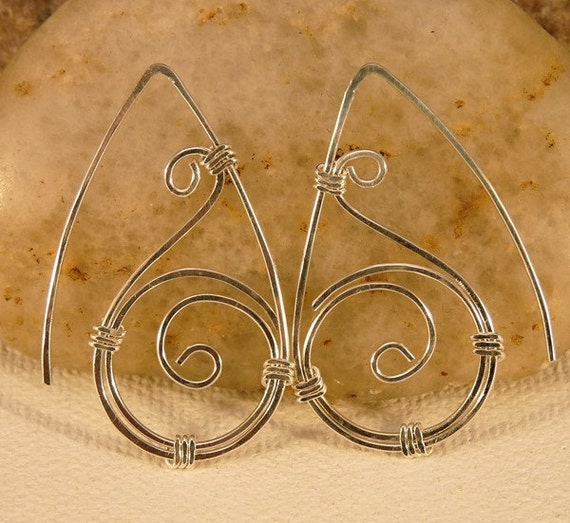 Wire Wrapped Sterling Silver Threader Earrings Spirals. Eco