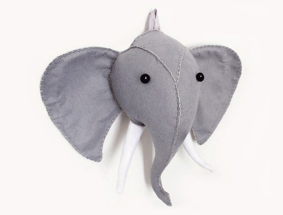 Elephant Head Pattern Plush Felt Faux Taxidermy by AICreatures