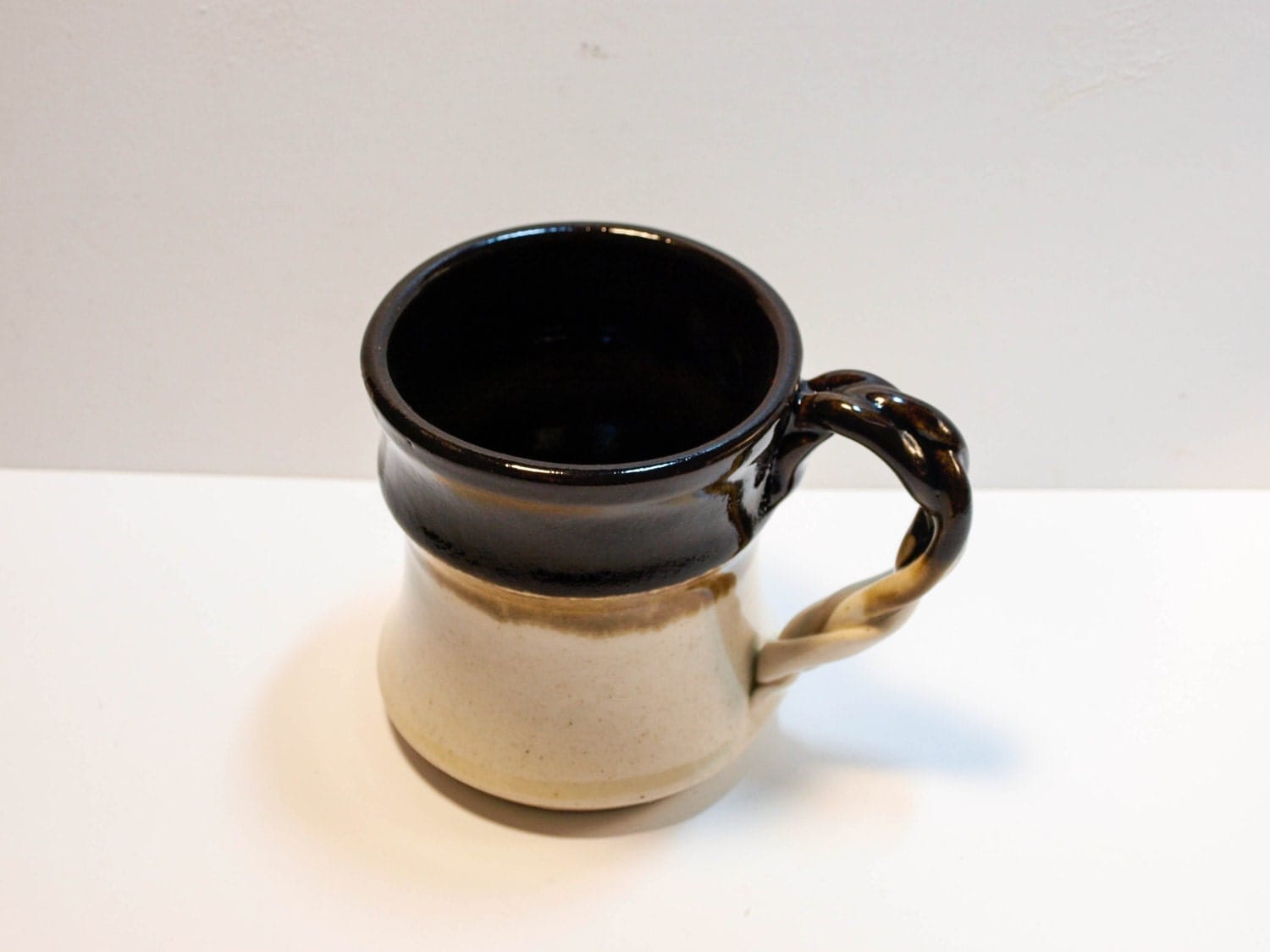 Ceramic Mug Brown with Braided Handle Handmade by Ben Coffman