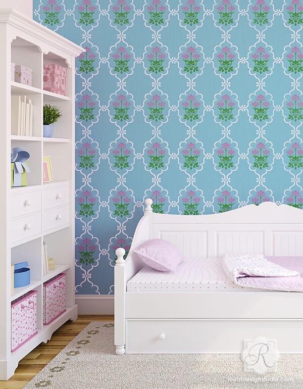 Indian Trellis & Lotus Flower Allover Wall Stencil for Allover