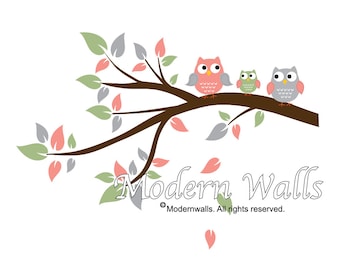 Children Wall Decals For Nursery-Branch Decal with Owls