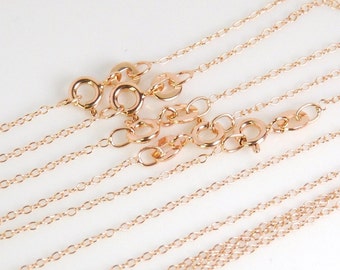 1 pc: rose gold chain, finished rose gold plated sterling silver necklace chain, 18 inches cable chain, 1.3x1.5mm link, spring ring clasp
