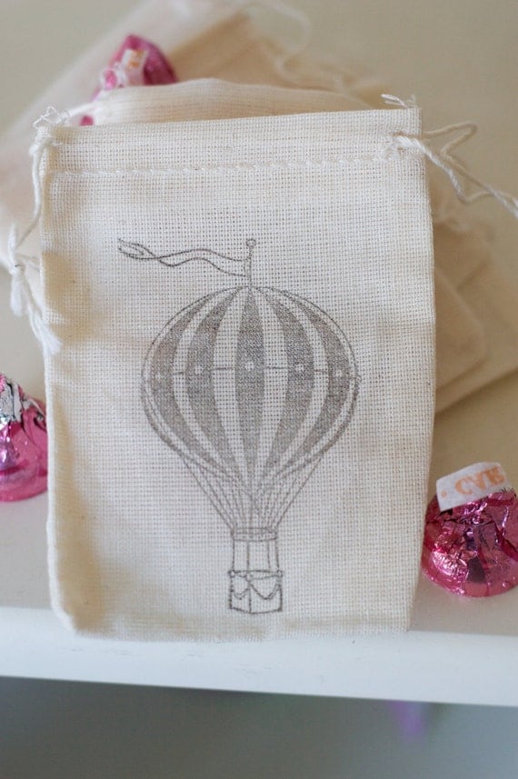 Wedding Favor Mini Muslin Drawstring bags Hot Air Balloon- 12 bags ...