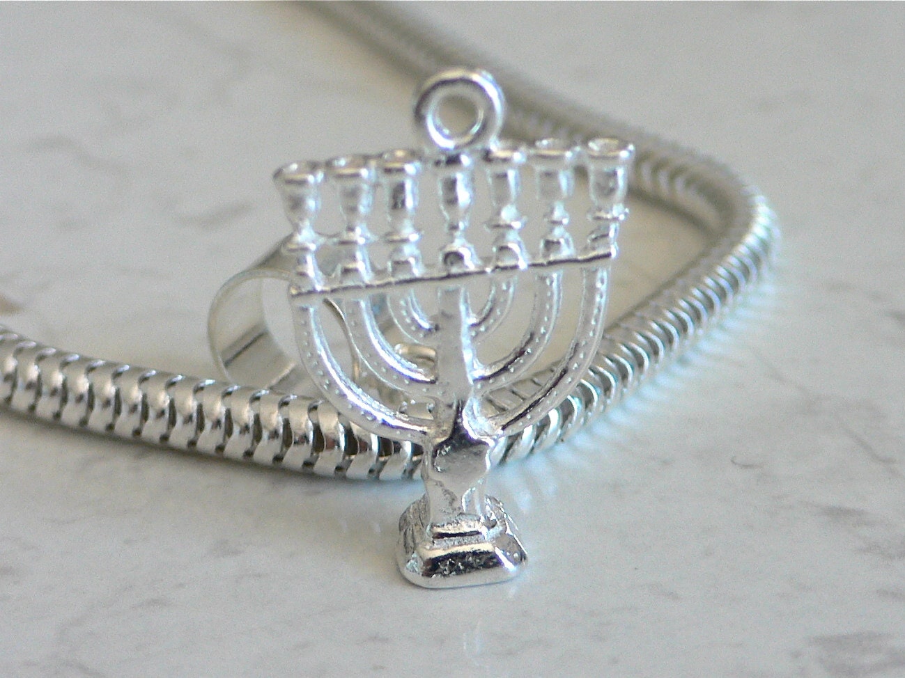 FANCY 3D MENORAH Sterling Silver Jewish Symbol Charm Fits All