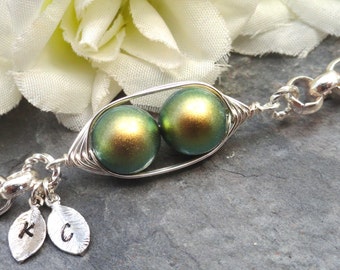 Two Peas In A Pod Silver Bracelet - Personalized Hand stamped Bracelet