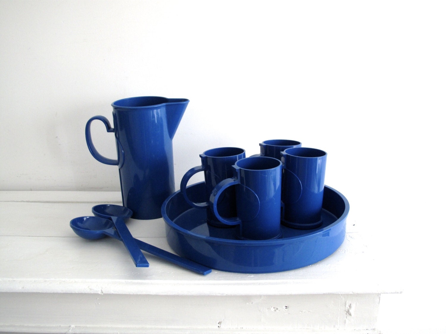 Vintage Blue Dansk Plastic Serving Ware Picnic Dish Set Mid Century