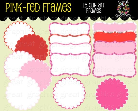 Pink and Red Label Digital Clip Art Frames Printable Clipart Label Frame for Invitations Party Decorations for Girl - Instant Download Il_570xn