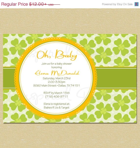 10% OFF SALE Four Leaf Clover Baby Shower Invitation Il_570xn