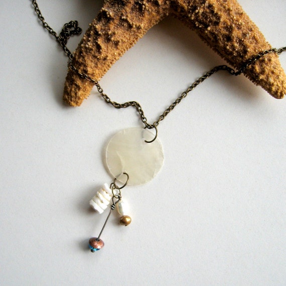 Items similar to Seascape Capiz Shell Necklace - seashell, white, ocean ...