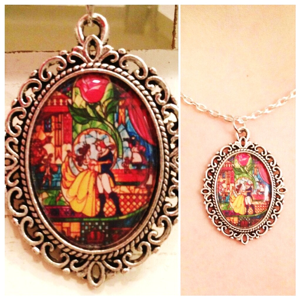 Beauty and the Beast Necklace Stain Glass by TheFangirlsAttic
