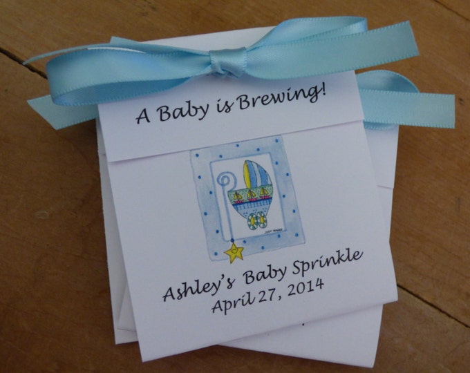 Personalized Blue Baby Buggy Baby Shower Tea Bag Party Favors for a Baby Shower or Baby Sprinkle Boy or Girl