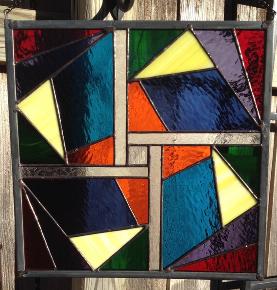 Contemporary Stained Glass Panel Geometric