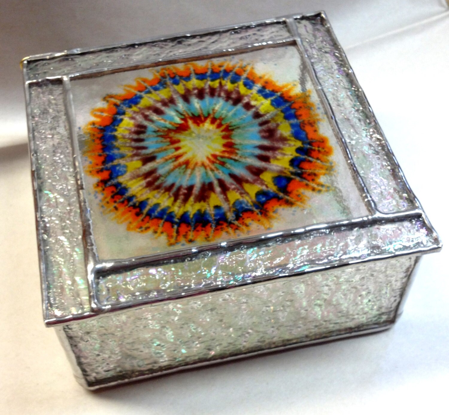 Contemporary Fused Stained Glass Jewelry Box Keepsake Box