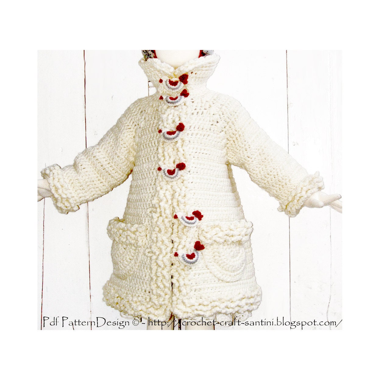 Winter Coat with BirdButtons Crochet Cardigan for Girls