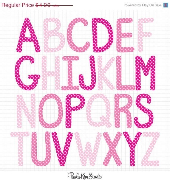 60% OFF SALE Pink Polka Dots Alphabet Letters by PaulaKimStudio