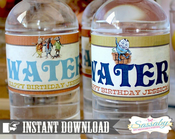 Nursery Rhyme Water Bottle Labels - INSTANT DOWNLOAD - Editable & Printable Birthday Party Decorations by Sassaby Il_570xn