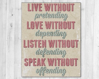 Live Love Listen Speak Inspirational Typography Print