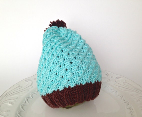 Slouchy knitted hat, baby hat, blue beanie, cotton baby hat