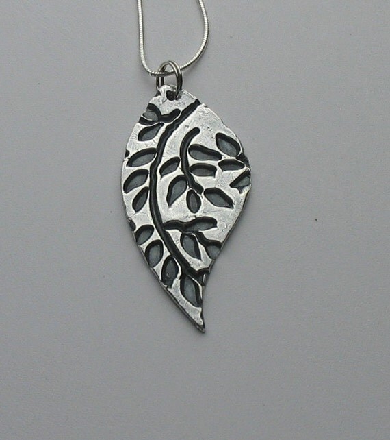 Silver Metal Clay Pendant Textured Leaf by GinasCreativeAccents