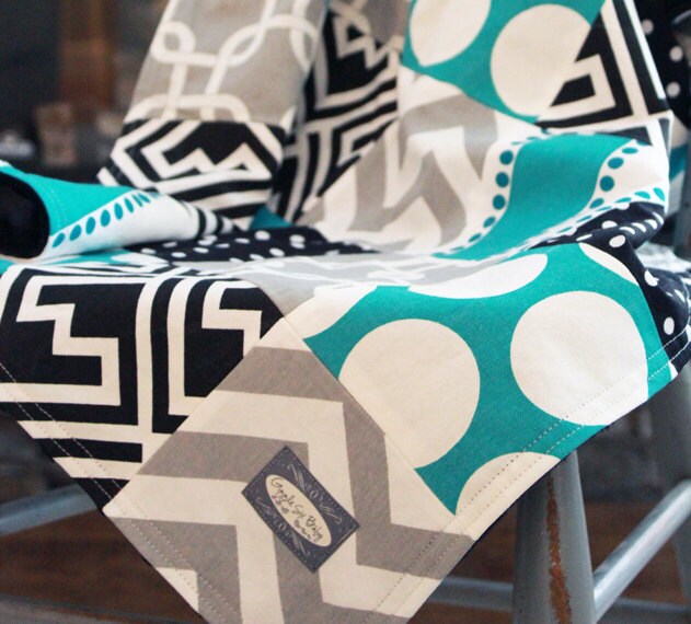 Patchwork Baby Blanket Modern Baby Quilt Black by GiggleSixBaby