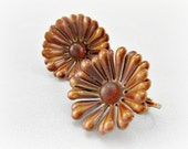 Vintage Enamel Flower Earrings, Brown Daisy Earrings, Brown Flower Earrings, Clip-on Earrings, 1960s 1970s Hippie Summer Autumn Fall Jewelry