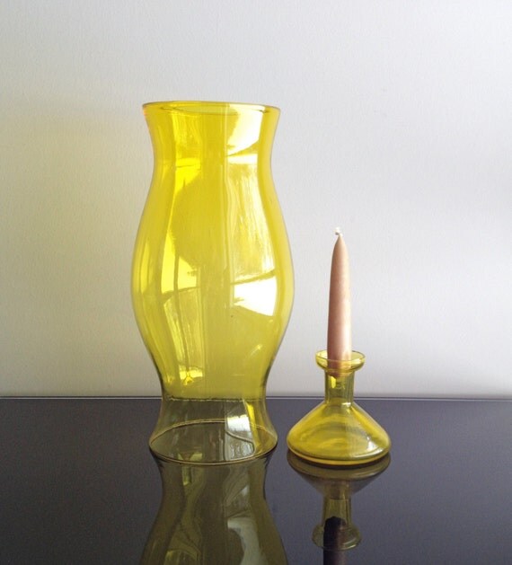 Hurricane Yellow Glass Candle Holder
