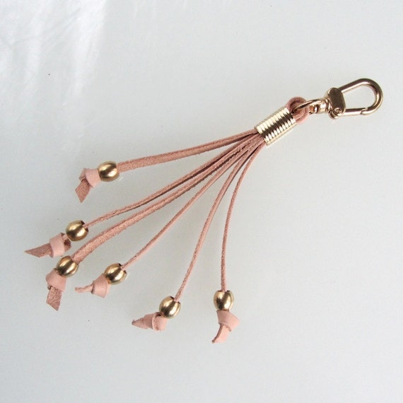 Leather tassel bag charm / tassel keychain in natural