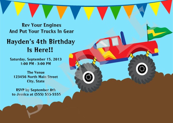 Items similar to Printable Monster Truck Birthday Party Invitation ...