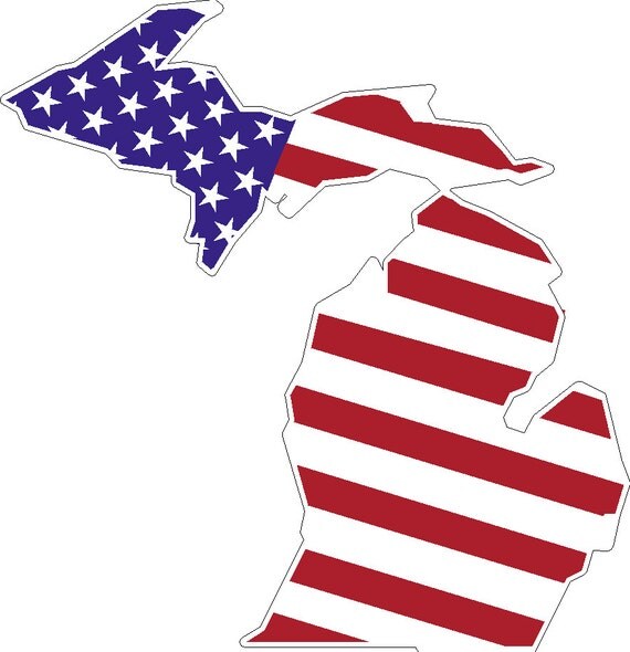 Michigan state shaped USA flag patriotic Vinyl decal sticker